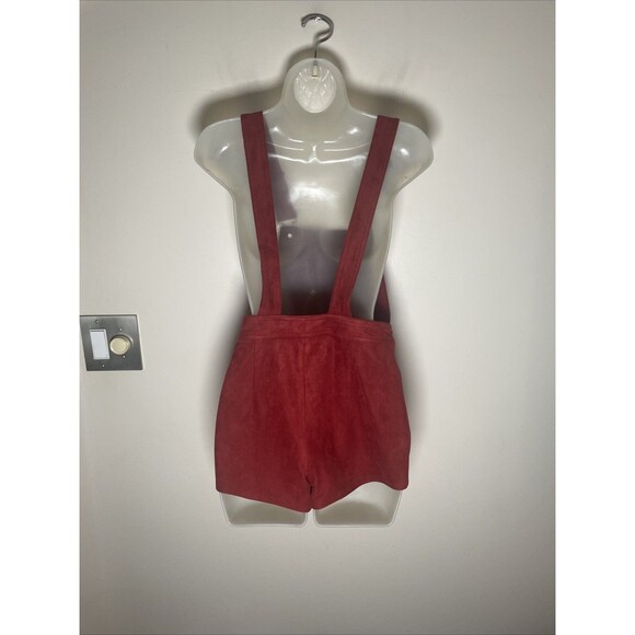 Forever 21 Overall Shorts Faux Suede Rust Orange Red Brass Buckles S - Picture 5 of 5